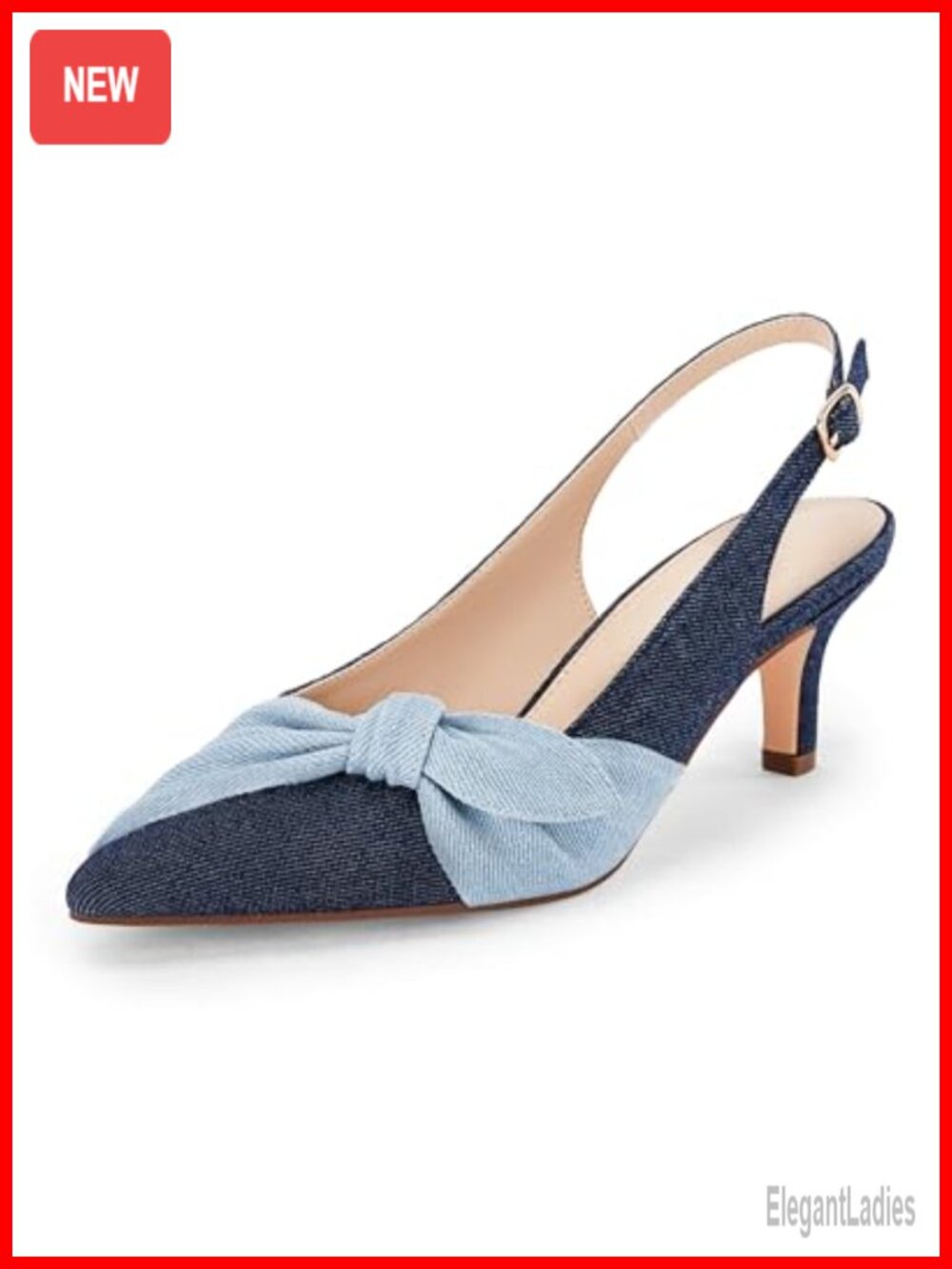 Womens Denim Slingback Pumps Low Kitten Heels Closed Pointed Toe Dress Shoes